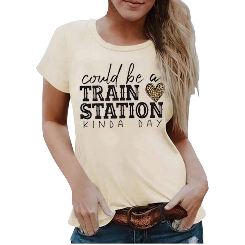 Cream Graphic Tee with Black Text